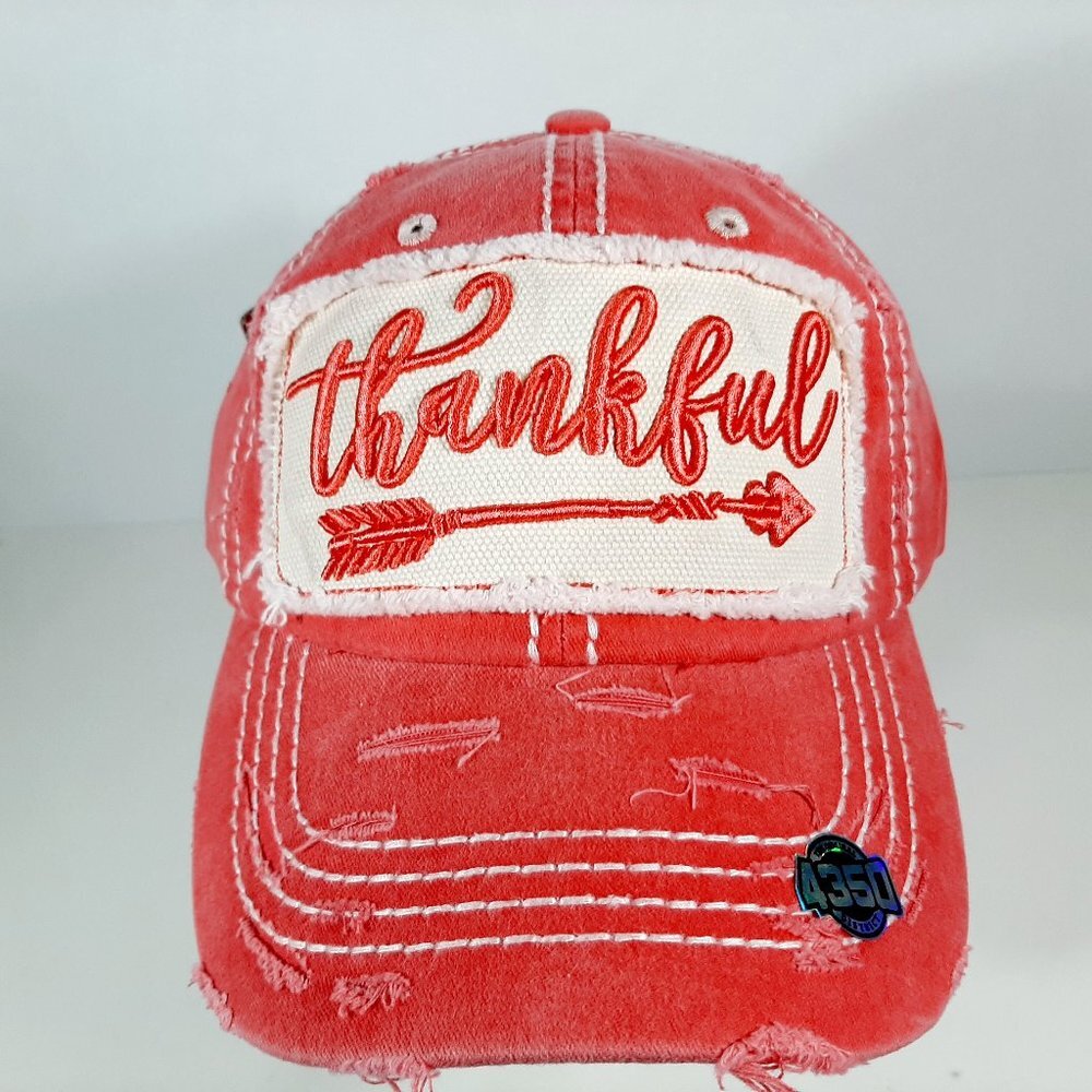 Thankful Puff Embroidered Frayed Patch Baseball Ca